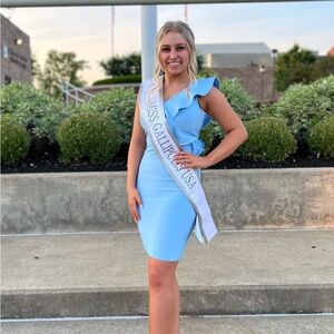 Blue ruffled cocktail dress